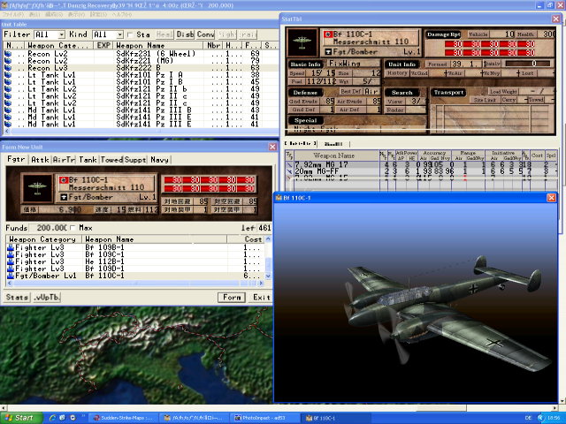 Hier eine Aufstellung unserer Armee, und der Bildschirm zum kauf neuer Einheiten. Die Bf-110 wird uns noch gute Dienste leisten...
